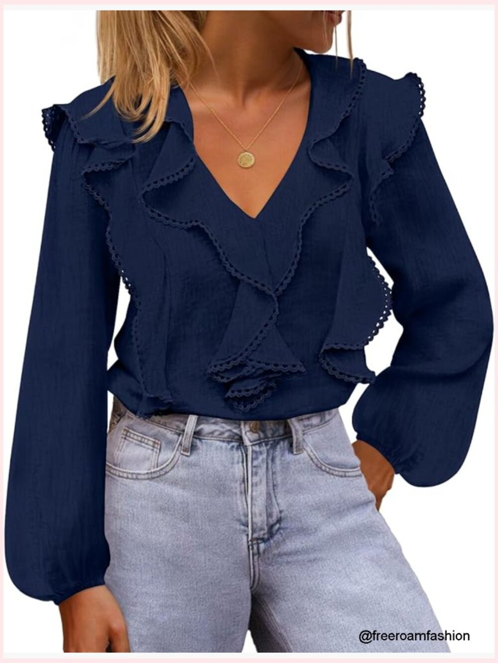 Long Sleeve V-Neck Ruffle Blouse Dressy Casual Work Top Tunic Button Down Shirt